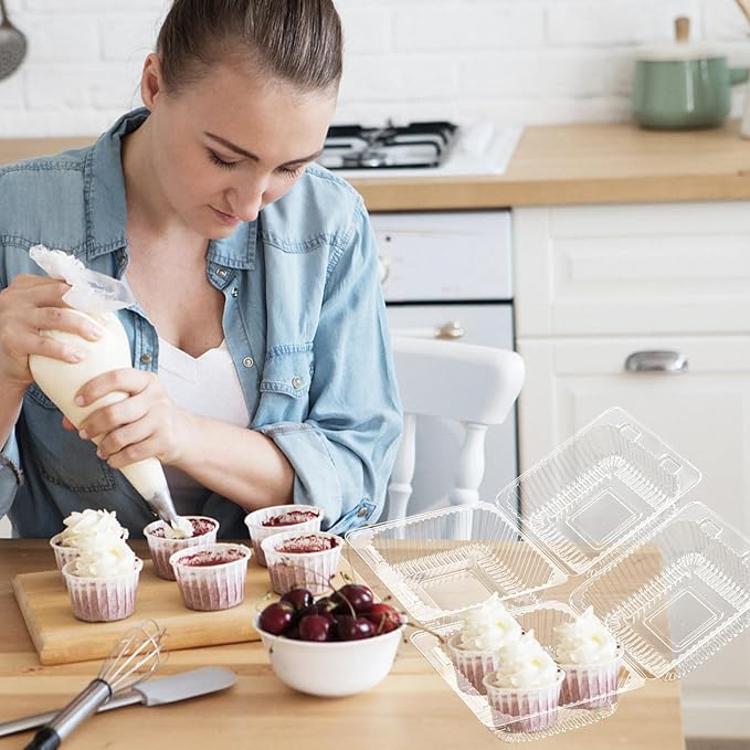 200 Pcs Clear Plastic Take out Containers,Disposable Fancy Hinged Top Square Clamshell Food Boxes,Cake Slice Containers Clamshell Takeout Tray with Clear Lids,5.3x4.7x2.8 Inch
