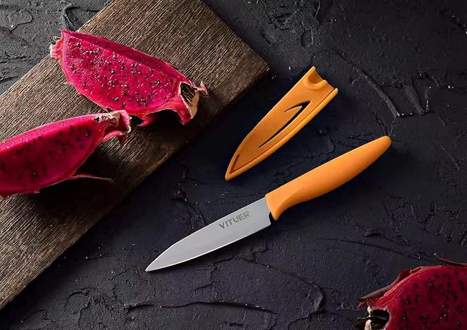 Paring knife, 4PCS Paring knives (4 Knives and 4 Knife cover), 4 Inch Peeling Fruit and Vegetable Knife, Ultra Sharp Kitchen Knives, German Steel, PP Plastic Handle