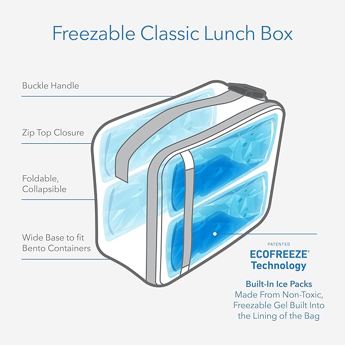 PackIt(R) Freezable Classic Lunch Box, Sea Shark, Built with EcoFreeze(R) Technology, Collapsible, Reusable, Zip Closure With Zip Front Pocket and Buckle Handle, Designed for Fresh Lunch On the Go