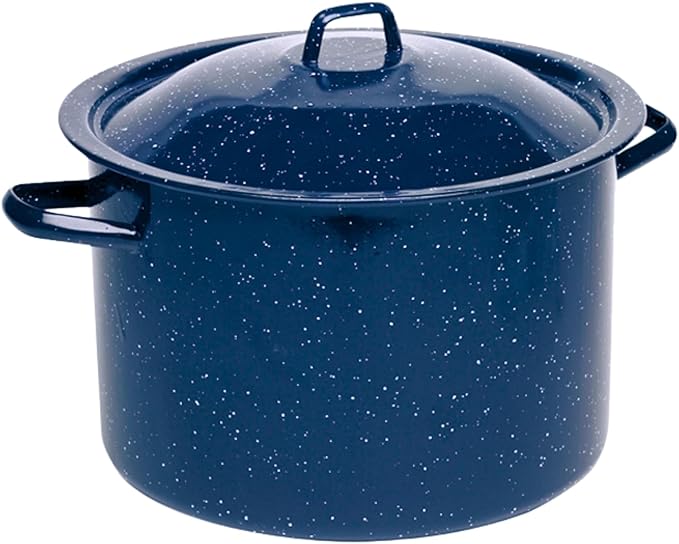 IMUSA USA Blue Enamel Stock Pot with Lid 12-Quart Speckled (C20666-10646W)