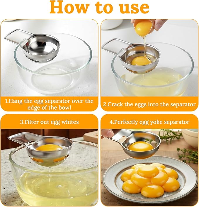Egg Yolk Separator, Egg Separator for Raw Eggs Food Grade Stainless Steel Eggs Separators Tool, Easy to Use for Baking & Cooking