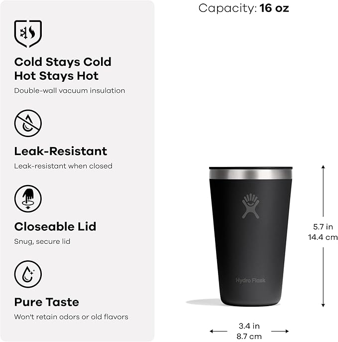 Hydro Flask All Around Tumbler Press-In Lid, Insulated Travel Mug, Stainless Steel Coffee Cup 16 Oz Mermaid Green