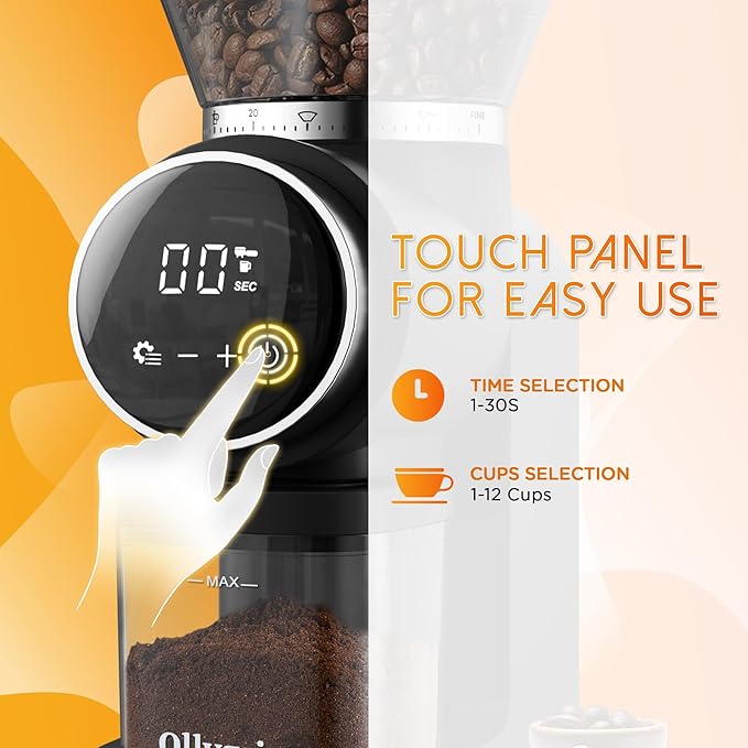 Coffee Grinder Electric, Upgrade Conical Burr Coffee Beans Grinder with Touch Panel, Adjustable Burr Mill with 30 Grinding Sizes