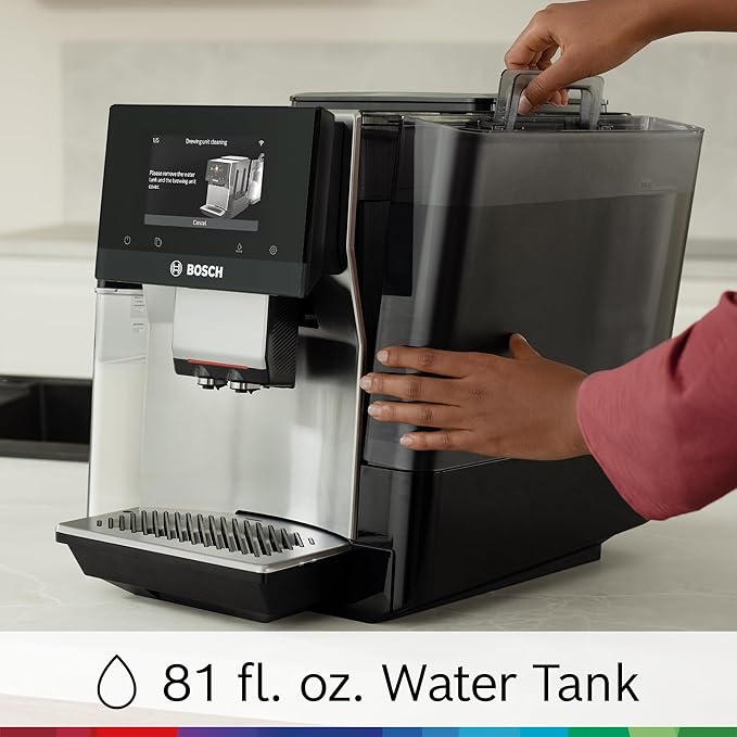 Bosch Fully Automatic Coffee and Espresso Machine - 36 Drinks, Double Cup Barista Style Super Coffee Maker - Touchscreen, Large Bean Capacity - Easy Clean, Maintenance - Stainless Steel - TQU60703