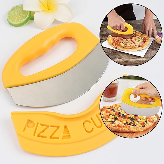 1 Pcs Pizza Cutter With Cover, Dought Scraper Pastry Pizza Tools, Sharp Food Pizzas Spatula Yellow Kitchen Accessories for Lattice Dough Food