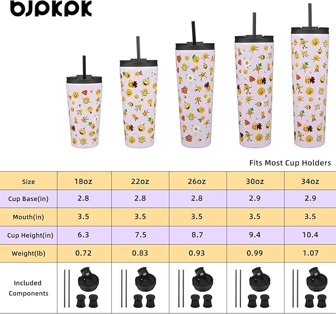 BJPKPK 34oz Skinny Tumbler With lid And Straw Stainless Steel Travel Coffee Mug Insulated Tumblers Cups,Hawaii Fruits Purple