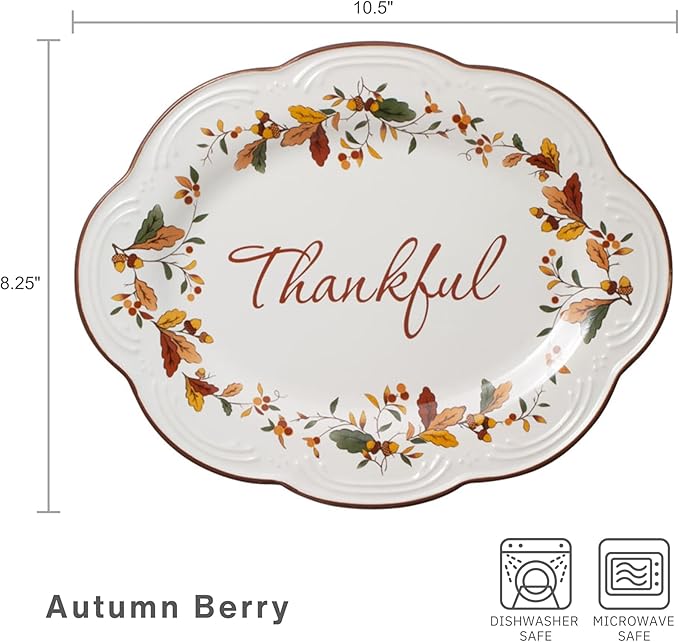 Pfaltzgraff Autumn Berry Small Oval Platter, 10.5 inches, Cream