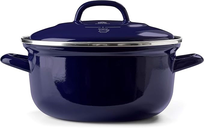 BK Indigo Aluminum Heavy-Gauge Carbon Steel, Induction, 5.5QT Nonstick Glaze Dutch Oven, Dishwasher Safe, Blue
