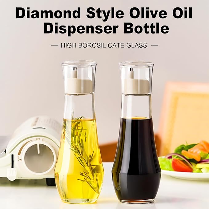 Diamond Oil and Vinegar Dispenser for kitchen,Olive Oil Dispenser Bottle,Elegant Glass Cooking Oil Dispenser,Dispenser Bottle of 10 OZ