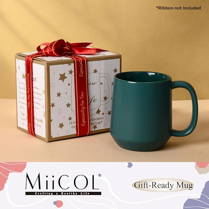 Miicol Ceramic Coffee Mug, 16 oz Large Coffee Cup, Tea Mug with Handle, Flat Bottom Mug for Men, Women, Office, Microwave and Dishwasher Safe, Multi-Color, Turquoise
