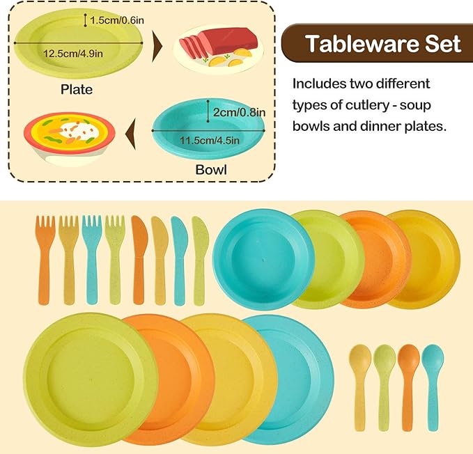 Buyger Kids Kitchen Accessories and Tea Set for Toddlers 3-5, Play Kitchen Toy Dish Plates Utensils Dinnerware Set Pretend Role Play Gifts for Ages 3 4 5 Years Olds Children Boys Girls