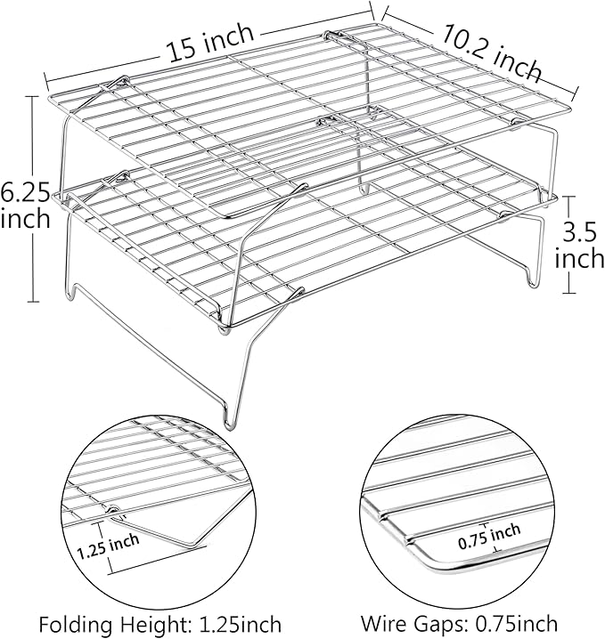 TeamFar Cooling Rack, 15”x10” Stainless Steel Wire Rack forBaking Roasting Cooling, Non-Toxic & Heavy Duty, Stackable & Flexible, Dishwasher Safe, 2-Tier