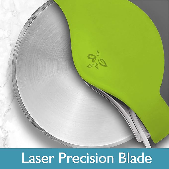 Green Pizza Cutter Wheel with Protective Blade Cover, improved, Super Sharp, Easy To Use and Clean, Slicer, Ergonomic Rubberized Grip, heavy dutty, Stainless Steel, Dishwater Safe