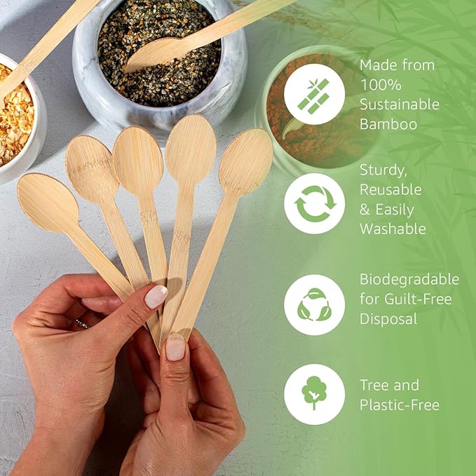 100% Bamboo Spoons Set - Compostable Utensils Set (3000 Eco Friendly Spoons) | Reusable or Disposable Utensils Set | Compostable FSC Certified Silverware for Weddings, Camping, Parties