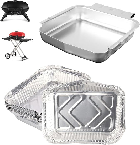 62006 Grease Catcher & 10PCS Drip Pan Liners for Napoleon TravelQ 285 Sreies 2 Burner Grill TQ285X, TQ PRO285, TQ285-BL-1, TQ PRO285X, PRO285-BK, TQ285X-RD-1-A, Parts for Napoleon TravelQ Accessories