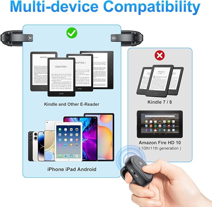 [2 Clips] Page Turner for Kindle Paperwhite: Kindle Remote Page Turner, Finger Ring Kindle Clicker Page Turner for iPad Android Tablets Reading Novels/Comics, Phone Camera Control Triggers(Black)