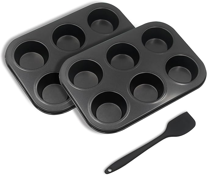 Non-Stick Muffin Pans, 6-Cup Standard Baking Pans Set of 2 with a Scraper for Perfect Muffins & Cupcakes