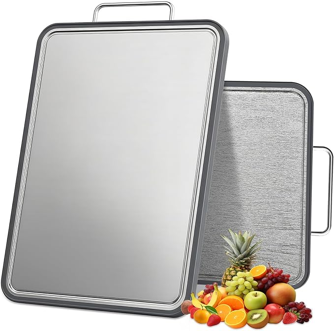 Stainless Steel Cutting Board (17x11"), Large Heavy Duty Double Sided 316 Metal Chopping Board for Kitchen, Food Grade, Deep Juice Grooves, Non-Toxic, Dishwasher Safe for Meat & Veggies