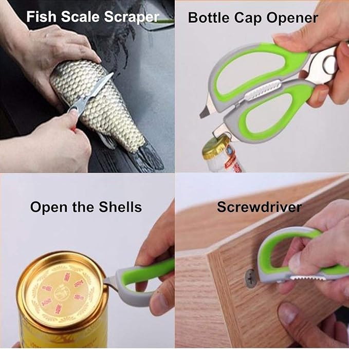 Multifunction Kitchen Food Scissors, Detachable Stainless Steel Heavy Duty Culinary Scissors, 7-in-1 Household Shears with Magnetic Holder, for Cut Poultry Meat Bone Vegetables Fruit Seafood (black)