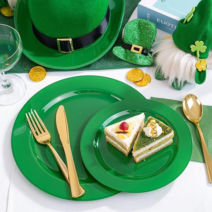 FLOWERCAT 60PCS Green Plates & St. Patrick's Day Plates - Heavy Duty Dark Green plates Disposable for St. Patrick's Party&Easter- Include 30PCS 10.25" Dinner Plates & 30PCS 7.5" Dessert Plates