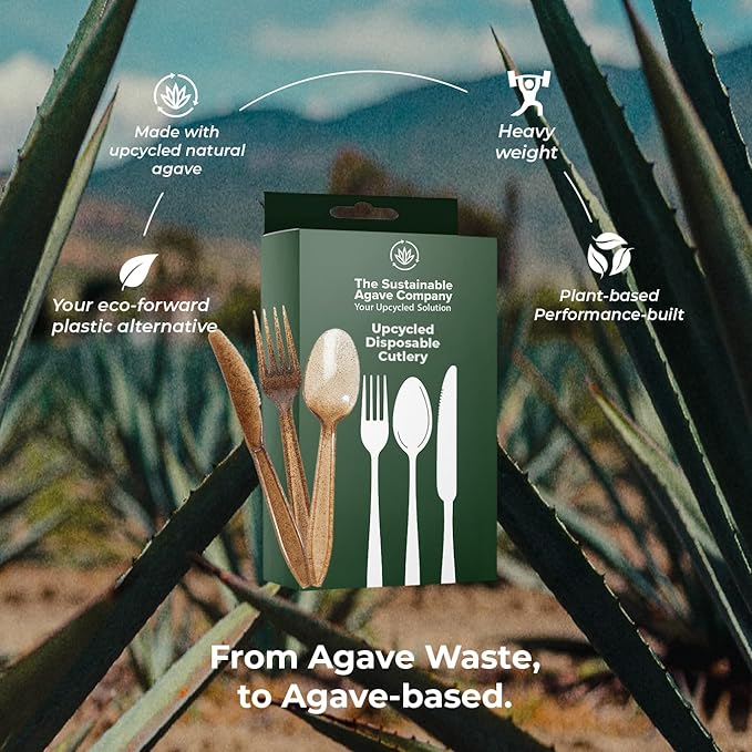 Sustainable Agave Co - Agave Fiber Cutlery - 12 Sets / 36 Pieces - Plant-Based, Made With Upcycled Materials - Bulk Brown Forks, Knives & Spoons Variety Pack