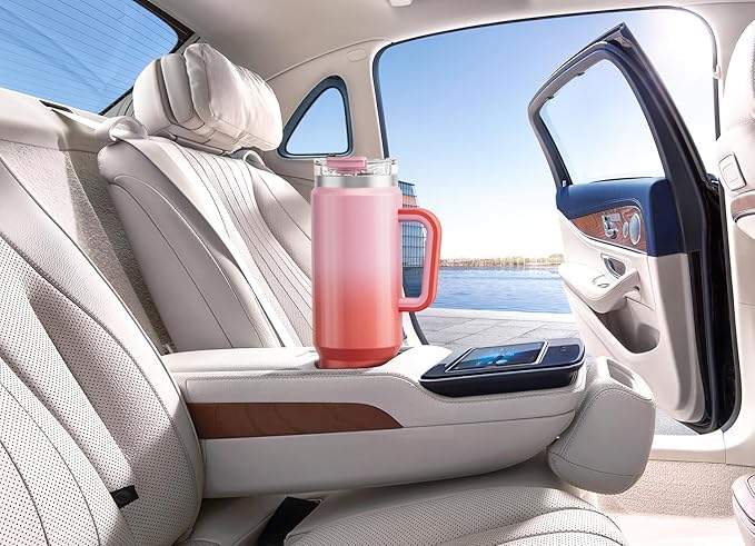 Meoky 40 oz Tumbler with Handle and Straw, Insulated Tumbler with Lid and Straw, Stainless Steel Travel Mug, Keeps Cold for 34 Hours, 100% Leak Proof, Fits in Car Cup Holder (Flamingo)