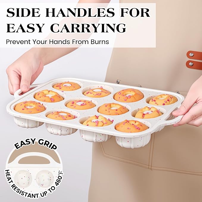 3 Inch Silicone Mini Fluted Tube Cake Pans with Metal Reinforced Frame, 12-Cavity Mini Flan Molds, Non-stick Silicone Baking Mold (2 Pc)