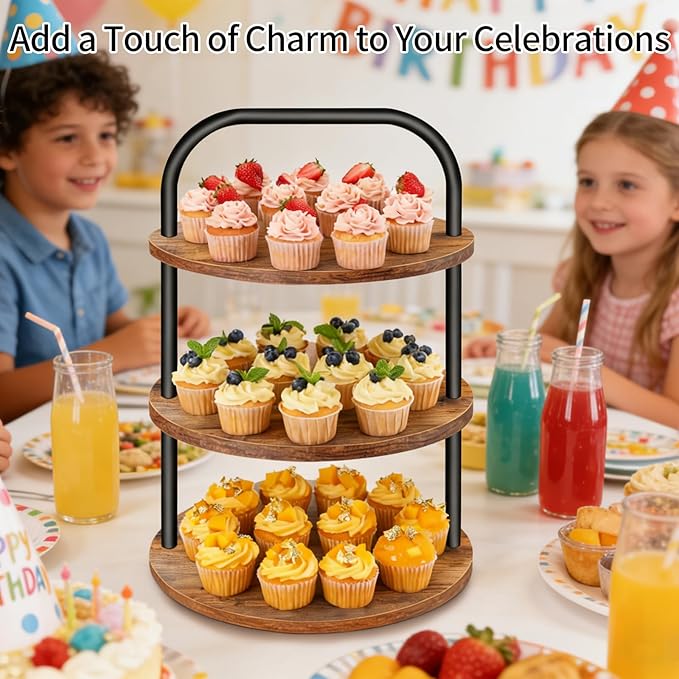 Cupcake Stand, 360° Rotating Wooden Cupcake Stand 3 Tier Large Dessert Table Display Set Cupcake Tower Tiered Tray Stand Serving Tray for Party Supplies Vendor Display Farmhouse Decor