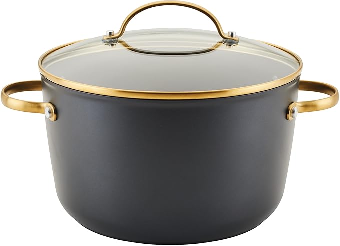 Farberware Forged Induction Ceramic Nonstick Cookware Stockpot with Lid, Dishwasher Safe, Suitable for All Stovetops, 6 Quart Soup Pot, Stockpot - Black and Gold
