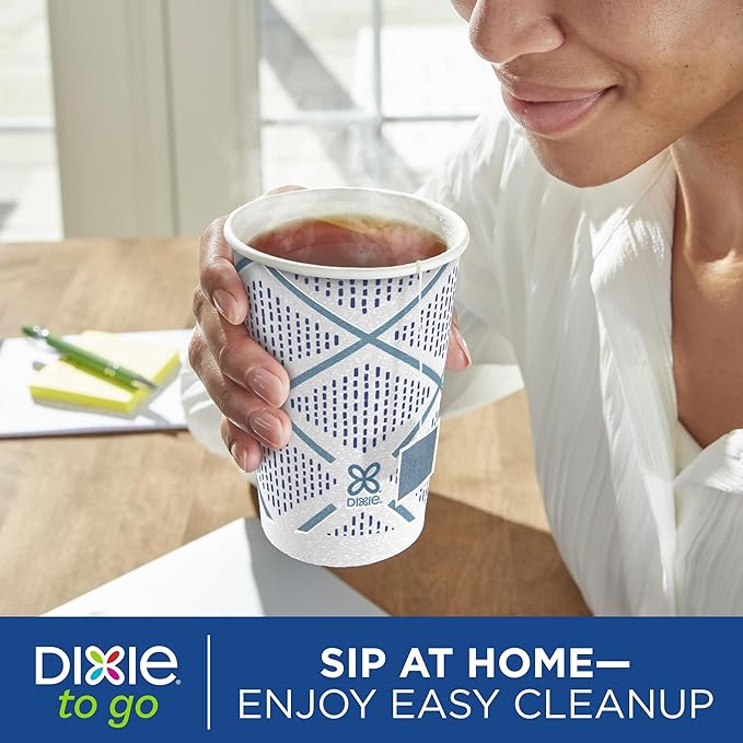 Dixie To Go Paper Coffee Cups With Lids, 12 oz, 14 ct, Disposable Insulated Paper Cups for On-The-Go Hot or Cold Beverages | Medium, With Lids, Disposable Cups, For On-The-Go, Hot Beverages