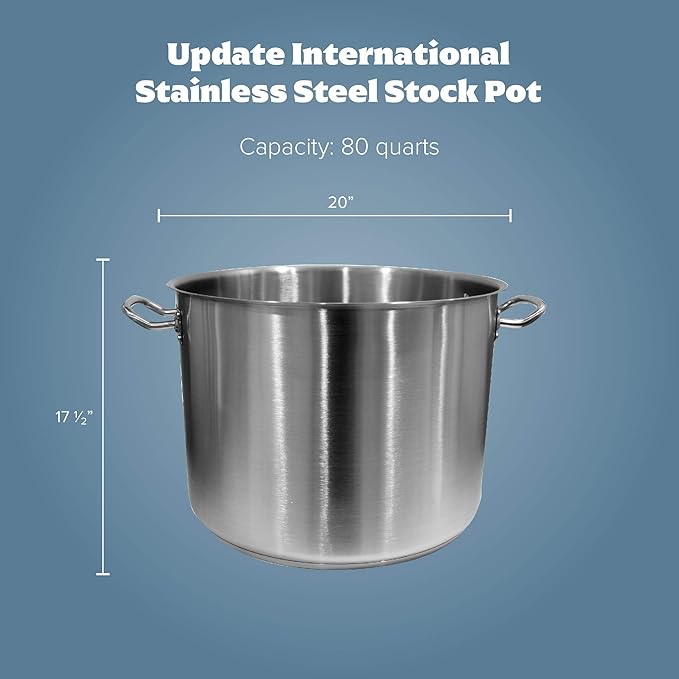 Update International 80 Qt Induction Ready Stainless Steel Stock Pot w/Cover