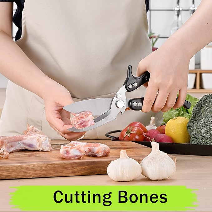 poultry shears Kitchen scissors for Chicken Can Be Used as a Knife, Dishwasher safe, Effortlessly cuts through cartilage, featuring a built-in spring mechanism.Can be used as a present（Black）
