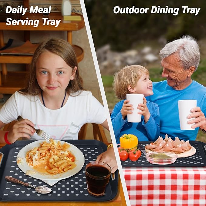 2PCS Large Non-Slip Serving Tray with Handles TV Lap Trays for Eating on Couch Food Serving Tray with Silicone Grippy Dots for Dinner Snack Fruit Dessert Breakfast (Black - 2pcs)