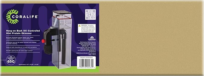Coralife Aquarium Fish Tank Marine Salt Water DC-Controlled Variable Speed Mini Protein Skimmer, Up To 65 Gallons