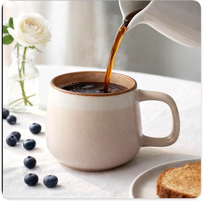 Ceramic Coffee Mugs Set of 4 | 12 oz Stoneware Coffee Cups | Lead-Free, Non-Toxic | Microwave and Dishwasher Safe | Comfortable Handle | Modern Nordic Design for Tea and Latte | Rose Sand