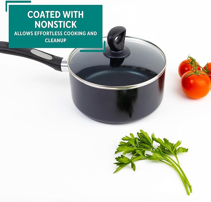 Mirro A79723 Get-A-Grip Aluminum Nonstick Sauce Pan with Glass Lid Cover, 2-Quart, Black