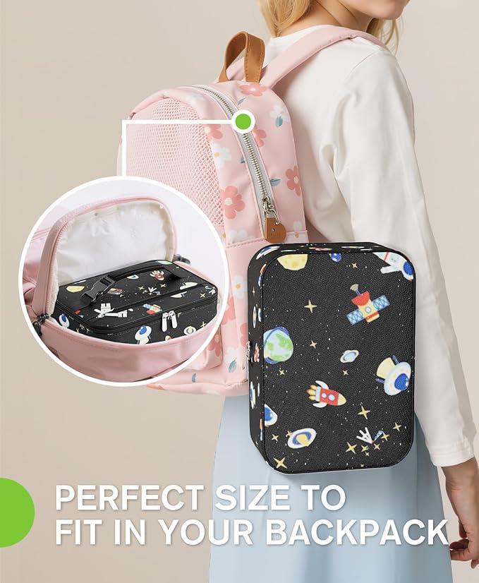 Small Lunch Box Insulated Lunch Bag for Women Men, Bento Kids Lunch Box, Compact Portable Thermal Meal Cooler Bags with Buckle Handle for Work & School, Spaceman 5L