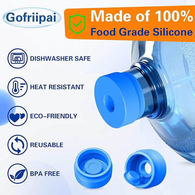3 and 5 Gallon Water Jug Cap, Silicone Reusable Replacement Cap, Non Spill Bottle Caps for 55mm Bottle Water Dispenser Caps - Pack of 3