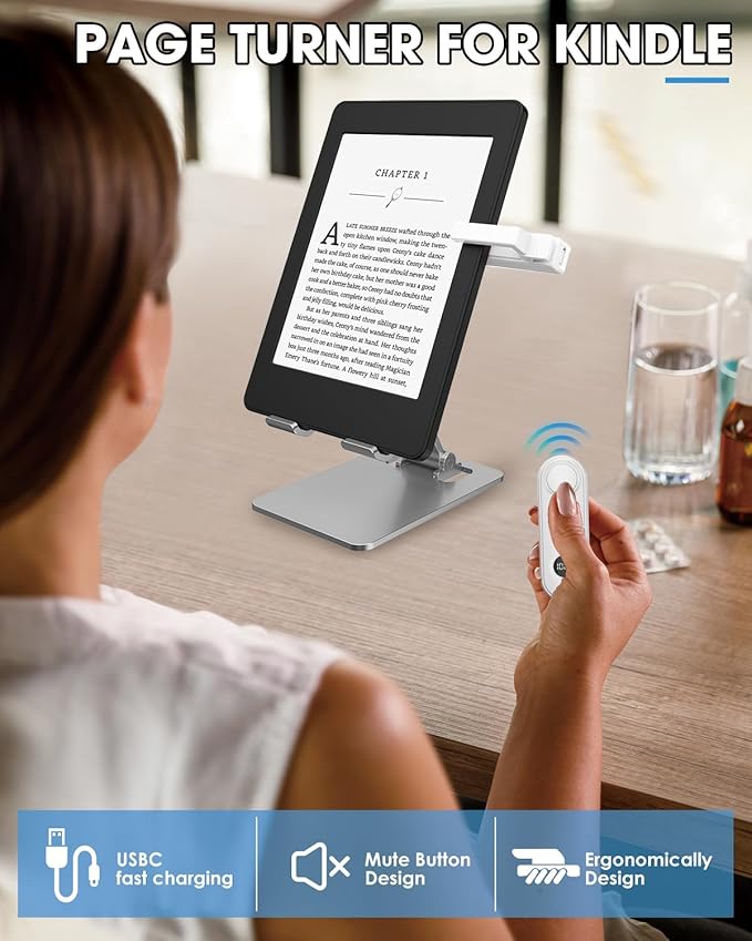 Remote Page Turner for Kindle Reading Accessories, Clicke for iPad iPhone Android Tablets E-Book Reading Noels, Camera Remote Shutter Selfie Controller, White