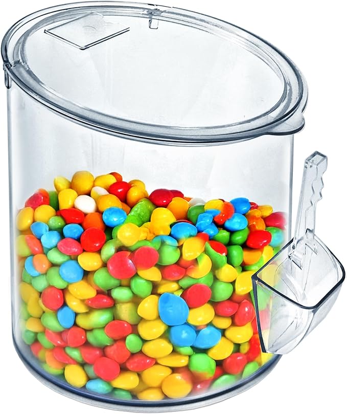 Azar Displays 400421 Clear Acrylic Candy Bin with Scooper – 2.5 Gallon (9.47L) Commercial Grade Bulk Food Storage Container, Large Airtight Snack Bin for Candy, Cereal, Coffee, Retail & Kitchen Use