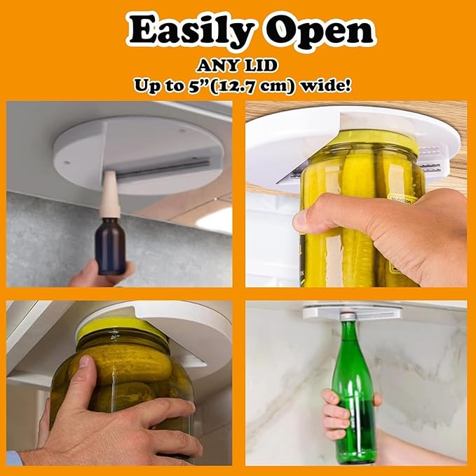 Jar Opener, Under Cabinet Jar Opener Tool, Bottle Opener for Seniors, Cap Openers for Arthritis or Weak Hands, One Handed Opener Gadgets, Essential Kitchen Gadgets for Home Assistance