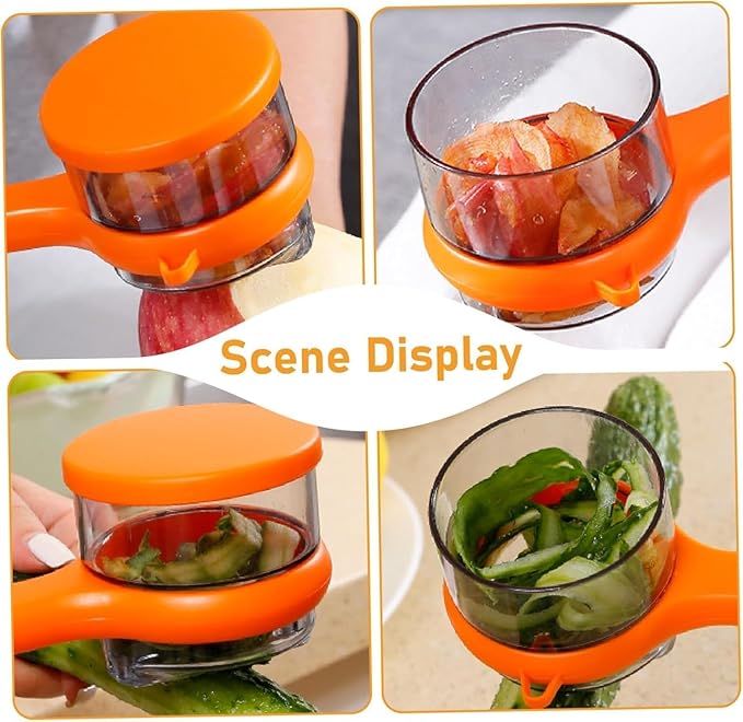 Fruit and Vegetable Peeler with Storage Box,Peeler with Container, Vegetable Peeler with Catcher, Easy to Clean Double-Sided Stainless Steel Multi-Function Peelers for Home Kitchen, Veggie (Orange)