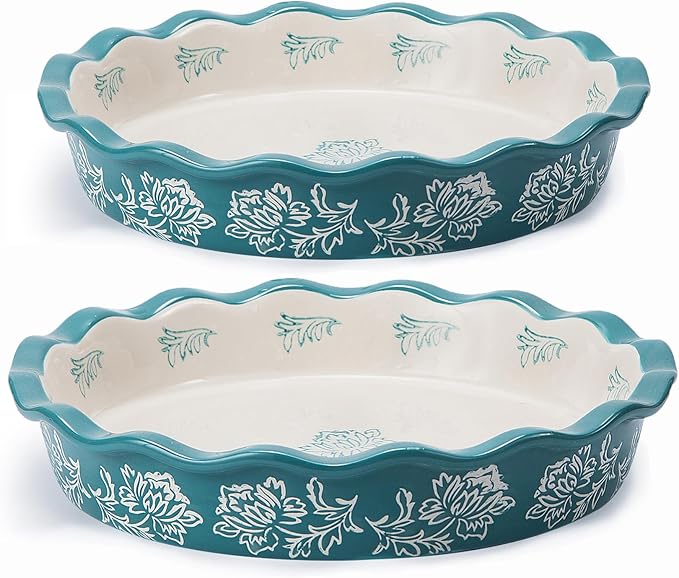 Wisenvoy Pie Pan Ceramic Pie Dish Blue Pie Plate Porcelain Deep Dish Pie Pan Non-Stick Pie Pans