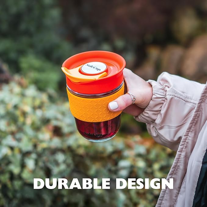 Travel Mug Loose Tea Infuser - Detachable Tea Strainer with Spillproof Lid - BPA-Free Reusable Glass Travel Coffee Cup with Silicone Band (Gray and Blue, 12oz)