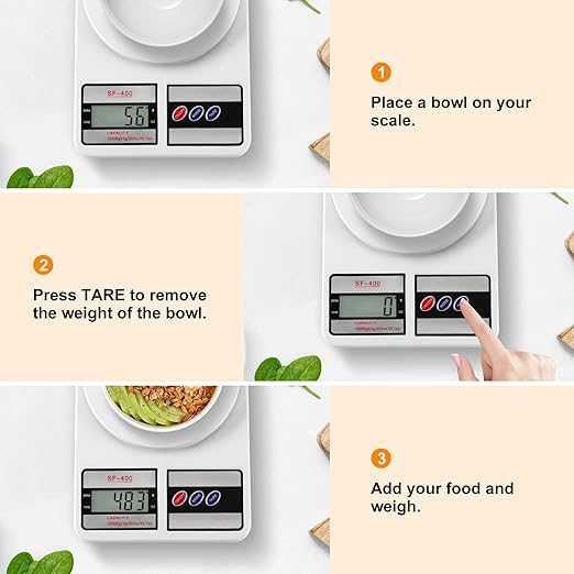 Partyreal Digital Kitchen Scale, Stainless Steel Food Scale with Tare and oz/g Units, Replaceable Battery Power, 10kg, Silver