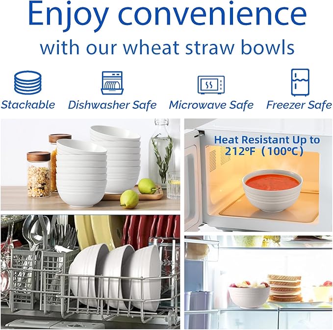 【NOT CERAMIC】Unbreakable Cereal Bowls, 25 OZ Wheat Straw Bowls Microwave and Dishwasher Safe BPA-Free Eco-Friendly Bowl Beige Color for Cereal, Serving ,Soup, Oatmeal, Pasta and Salad（Set Of 6）