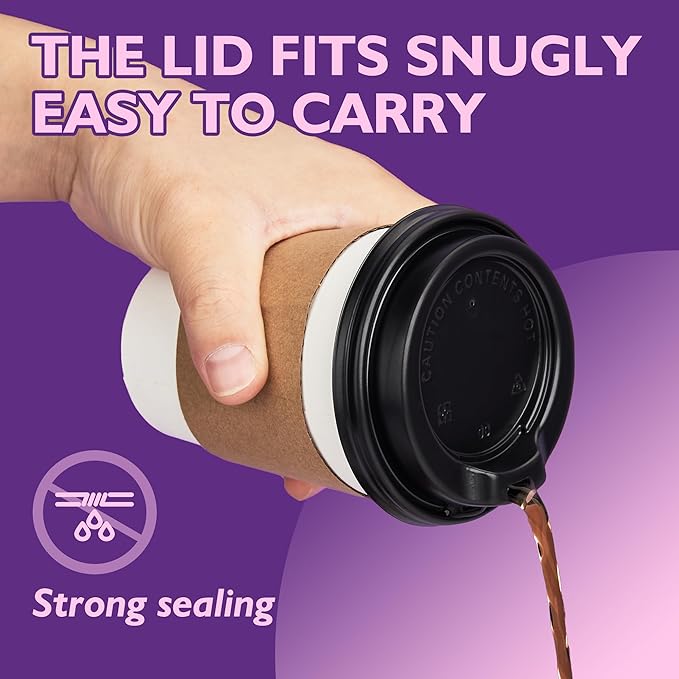12 oz 50 Pack Disposable Coffee Cups with Lids and Sleeves, Coffee Paper Cups with Lids, To Go Beverage Drinking Cup for Coffee, Tea