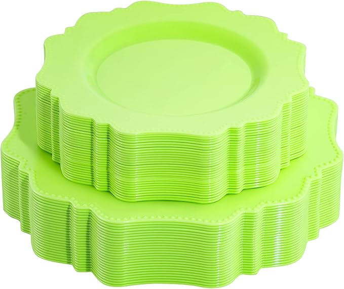 COLOSUS Green Plastic Plates 60Pcs, Light GreenDisposable Party Plates, Heavy Duty 30 Dinner plate 10.5" and 30 Salad/Dessert Plate 8.25" for Easter,Party,Dinner