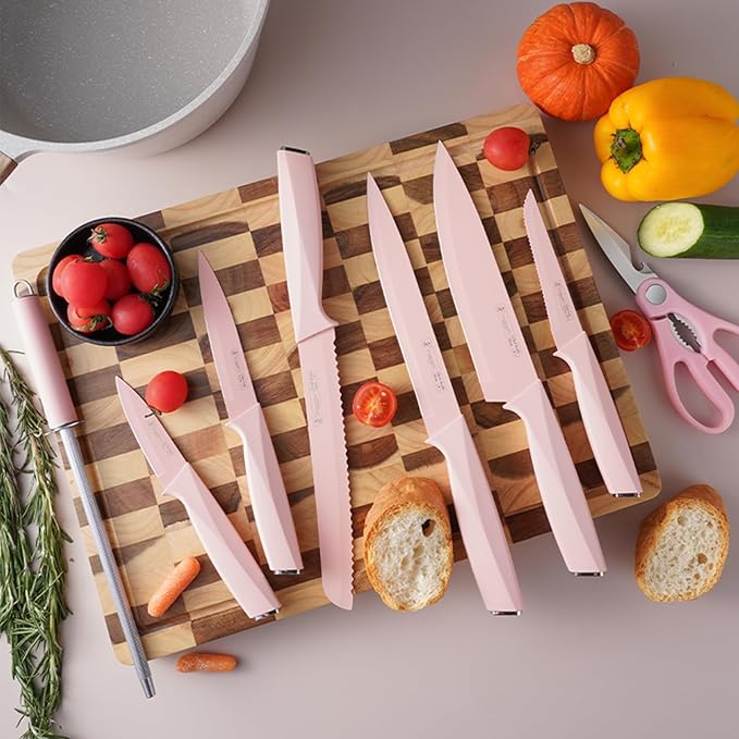 Knife Set, 14-Piece Kitchen Knife Block Set Dishwasher Safe with Wood Block and Sharpener,Non Stick Sharp Stainless Steel Chef Knife Sets for Cooking