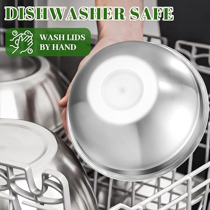 Mixing Bowls with Lids Set - 5 Nesting Mixing Bowls, 3 Grater Attachments, Airtight Lids, Stainless Steel Mixing Bowls for Mixing & Serving, Size 1.5/2.1/3.5/4/4.5 QT, Black